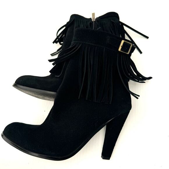 Colin Stuart genuine leather suede fringe bootie black size 8.5 - Picture 2 of 9